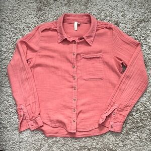 Anthropology Pilcro Pink Button-Up Long Sleeve Blouse Size Medium